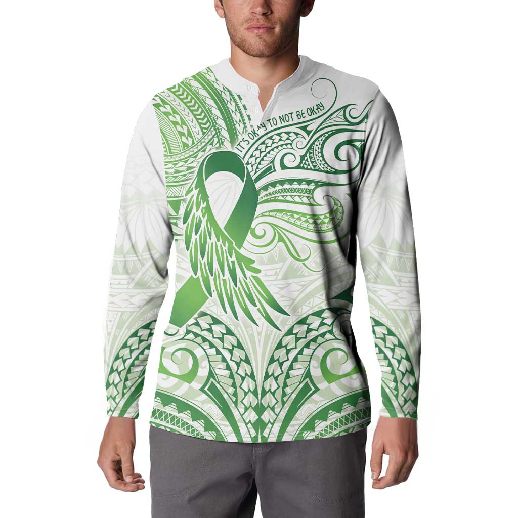Its Okay Green Ribbon Personalised Button Sweatshirt Polynesian Depression Awareness