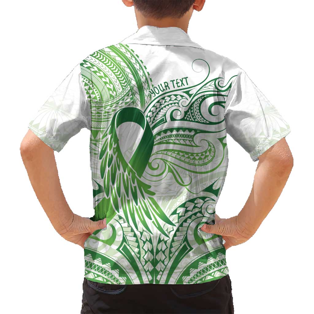 Its Okay Green Ribbon Personalised Family Matching Long Sleeve Bodycon Dress and Hawaiian Shirt Polynesian Depression Awareness