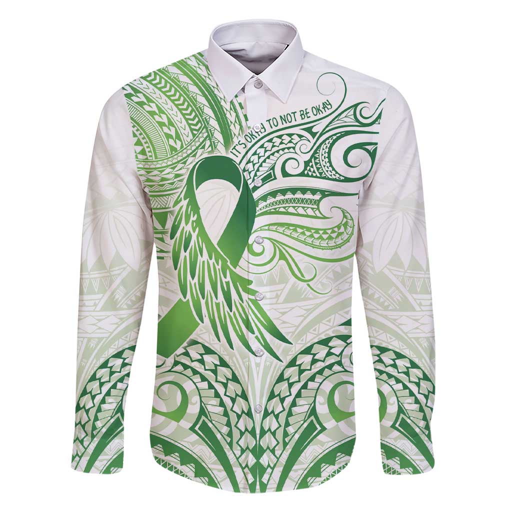 Its Okay Green Ribbon Personalised Family Matching Short Sleeve Bodycon Dress and Hawaiian Shirt Polynesian Depression Awareness