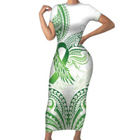 Its Okay Green Ribbon Personalised Family Matching Short Sleeve Bodycon Dress and Hawaiian Shirt Polynesian Depression Awareness