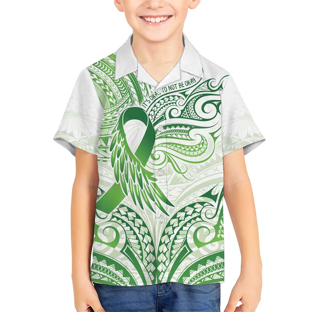 Its Okay Green Ribbon Personalised Kid Hawaiian Shirt Polynesian Depression Awareness