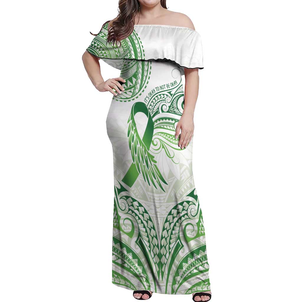 Its Okay Green Ribbon Personalised Off Shoulder Maxi Dress Polynesian Depression Awareness