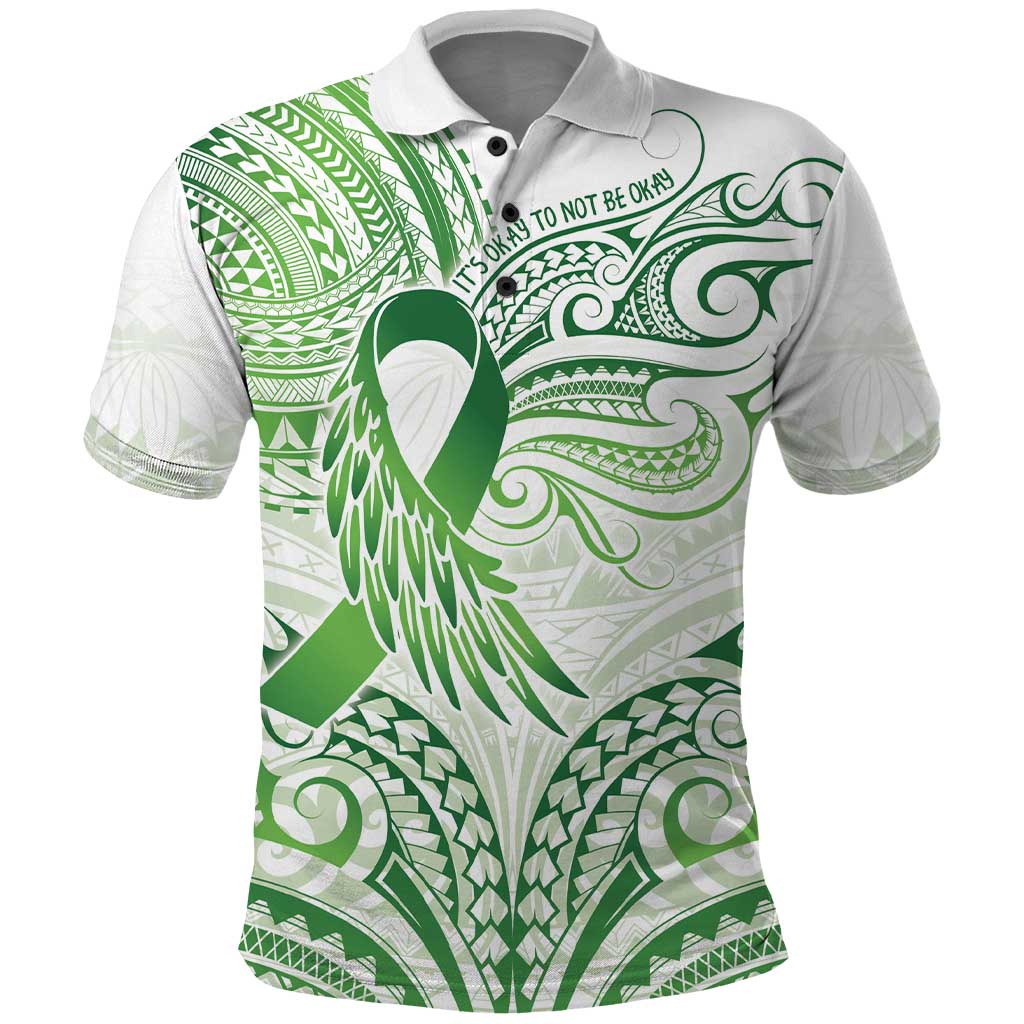 Its Okay Green Ribbon Personalised Polo Shirt Polynesian Depression Awareness