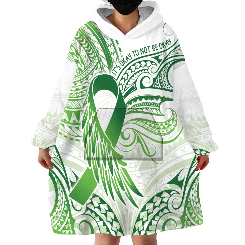 Its Okay Green Ribbon Personalised Wearable Blanket Hoodie Polynesian Depression Awareness