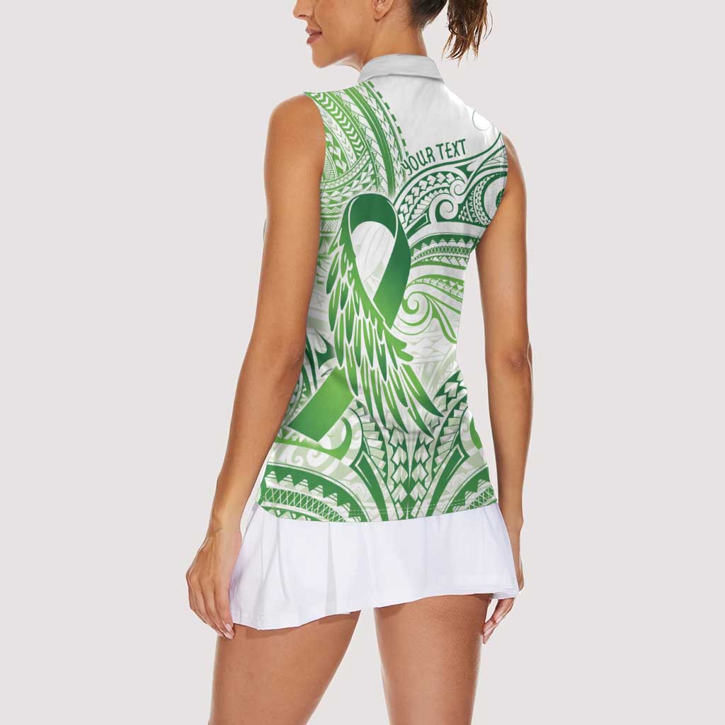 Its Okay Green Ribbon Personalised Women Sleeveless Polo Shirt Polynesian Depression Awareness
