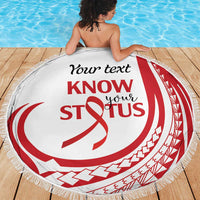 Know Your Status Red Ribbon Personalised Beach Blanket Polynesian AIDS Awareness