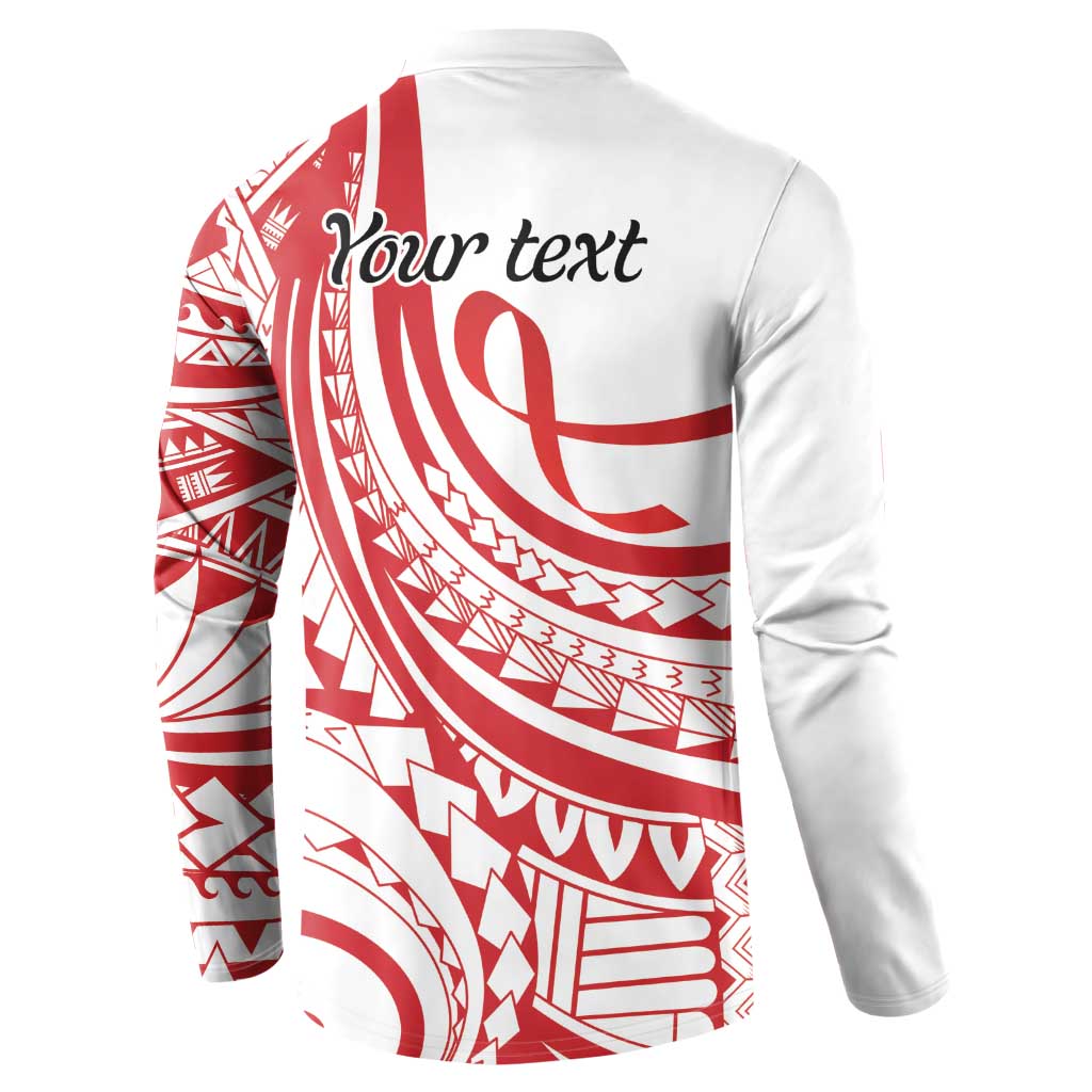Know Your Status Red Ribbon Personalised Button Sweatshirt Polynesian AIDS Awareness
