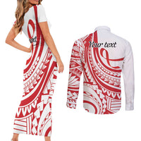 Know Your Status Red Ribbon Personalised Couples Matching Short Sleeve Bodycon Dress and Long Sleeve Button Shirt Polynesian AIDS Awareness