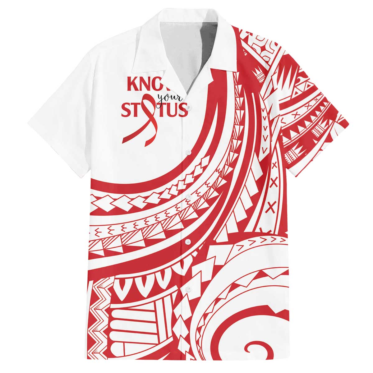 Know Your Status Red Ribbon Personalised Family Matching Puletasi and Hawaiian Shirt Polynesian AIDS Awareness