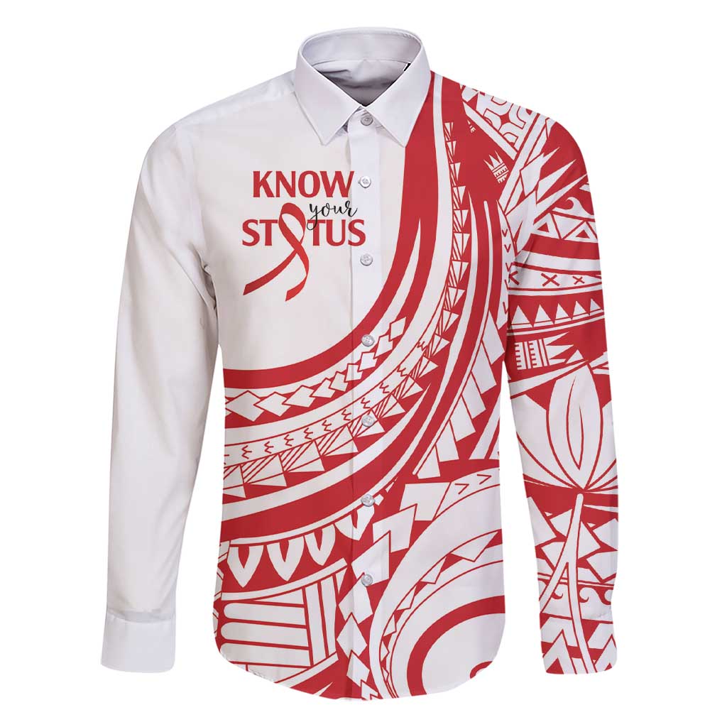Know Your Status Red Ribbon Personalised Family Matching Short Sleeve Bodycon Dress and Hawaiian Shirt Polynesian AIDS Awareness