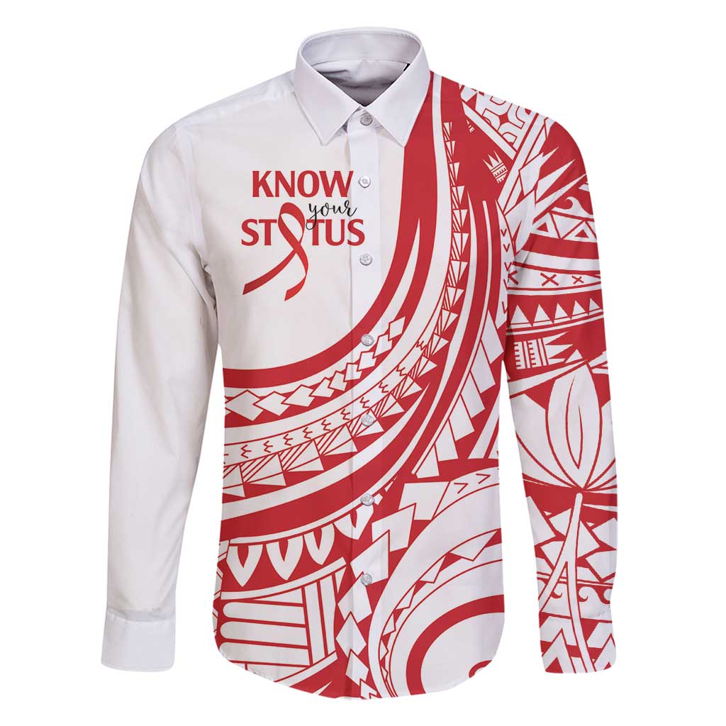 Know Your Status Red Ribbon Personalised Family Matching Summer Maxi Dress and Hawaiian Shirt Polynesian AIDS Awareness