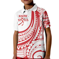 Know Your Status Red Ribbon Personalised Kid Polo Shirt Polynesian AIDS Awareness
