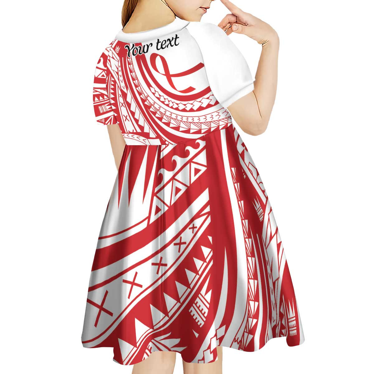 Know Your Status Red Ribbon Personalised Kid Short Sleeve Dress Polynesian AIDS Awareness