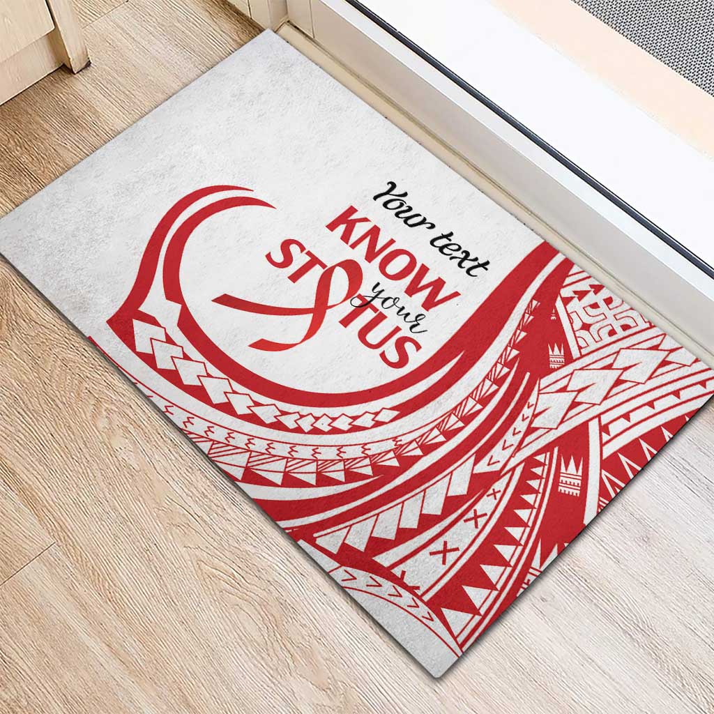 Know Your Status Red Ribbon Personalised Rubber Doormat Polynesian AIDS Awareness