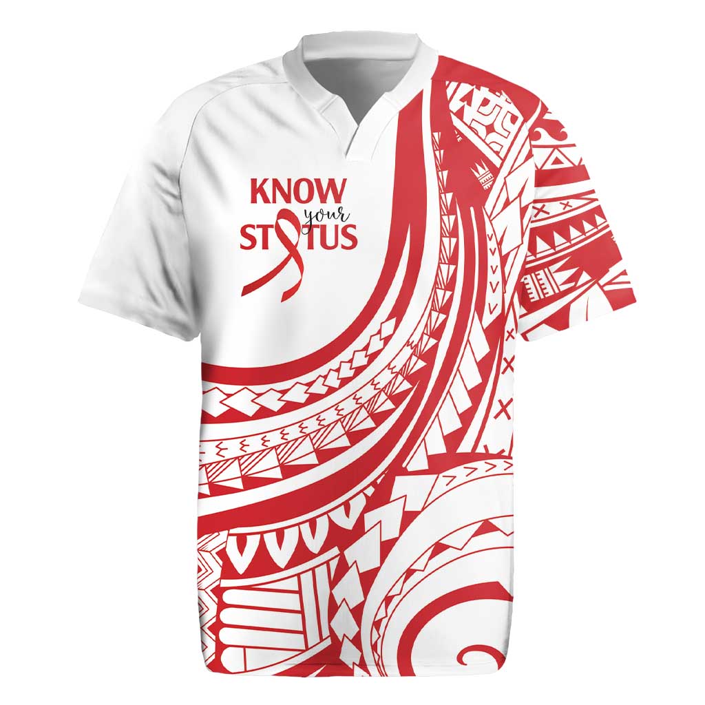 Know Your Status Red Ribbon Personalised Rugby Jersey Polynesian AIDS Awareness
