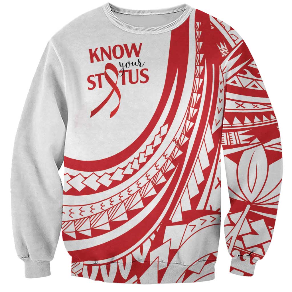 Know Your Status Red Ribbon Personalised Sweatshirt Polynesian AIDS Awareness