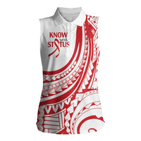Know Your Status Red Ribbon Personalised Women Sleeveless Polo Shirt Polynesian AIDS Awareness