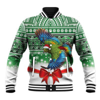 New Zealand Kea Bird Christmas Baseball Jacket Maori Inspired Knitted Patterns LT9 Unisex Green - Polynesian Pride