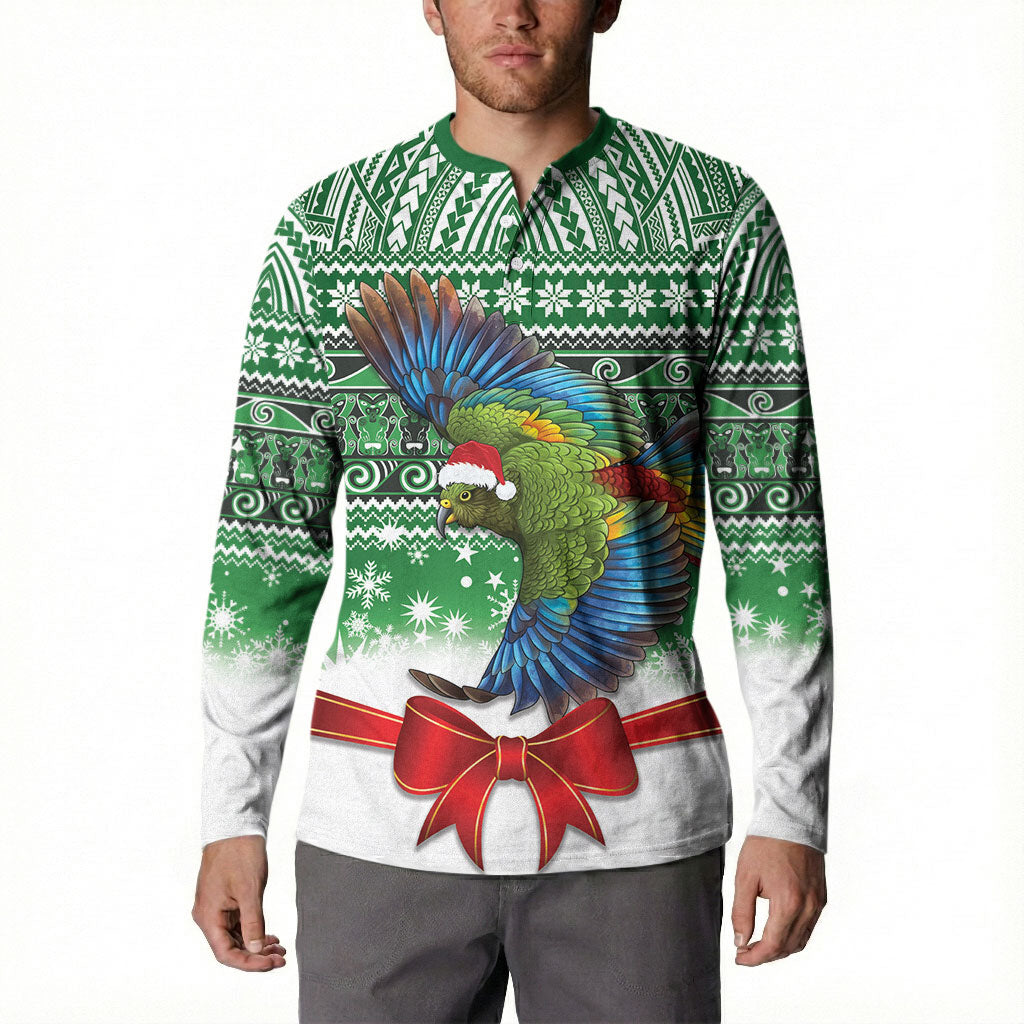 New Zealand Kea Bird Christmas Button Sweatshirt Maori Inspired Knitted Patterns LT9 - Polynesian Pride