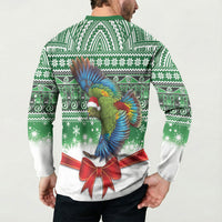 New Zealand Kea Bird Christmas Button Sweatshirt Maori Inspired Knitted Patterns LT9 - Polynesian Pride