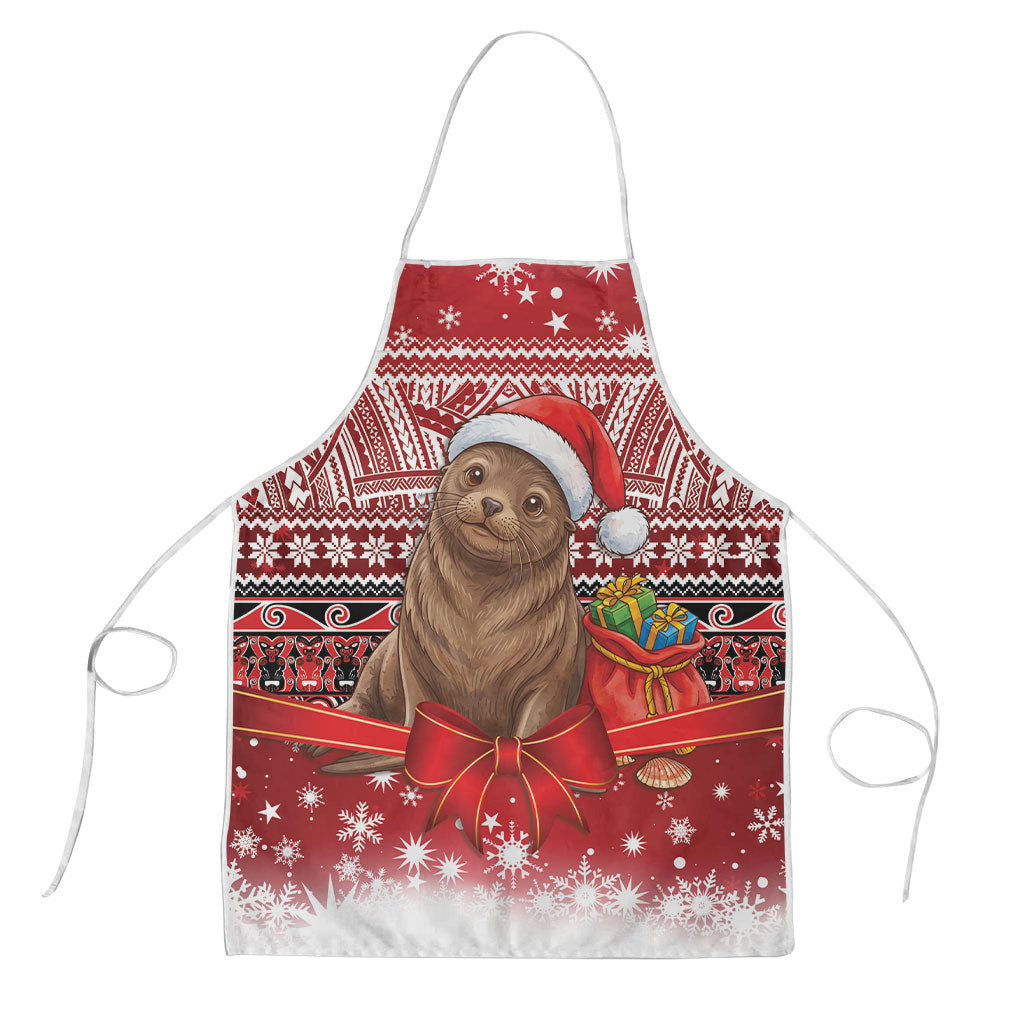 New Zealand Kekeno Seal Christmas Apron Maori Inspired Knitted Patterns LT9 Red - Polynesian Pride