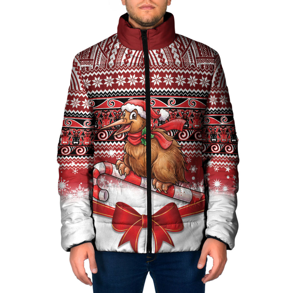 New Zealand Kiwi Bird Christmas Padded Jacket Maori Inspired Knitted Patterns LT9 Men Red - Polynesian Pride