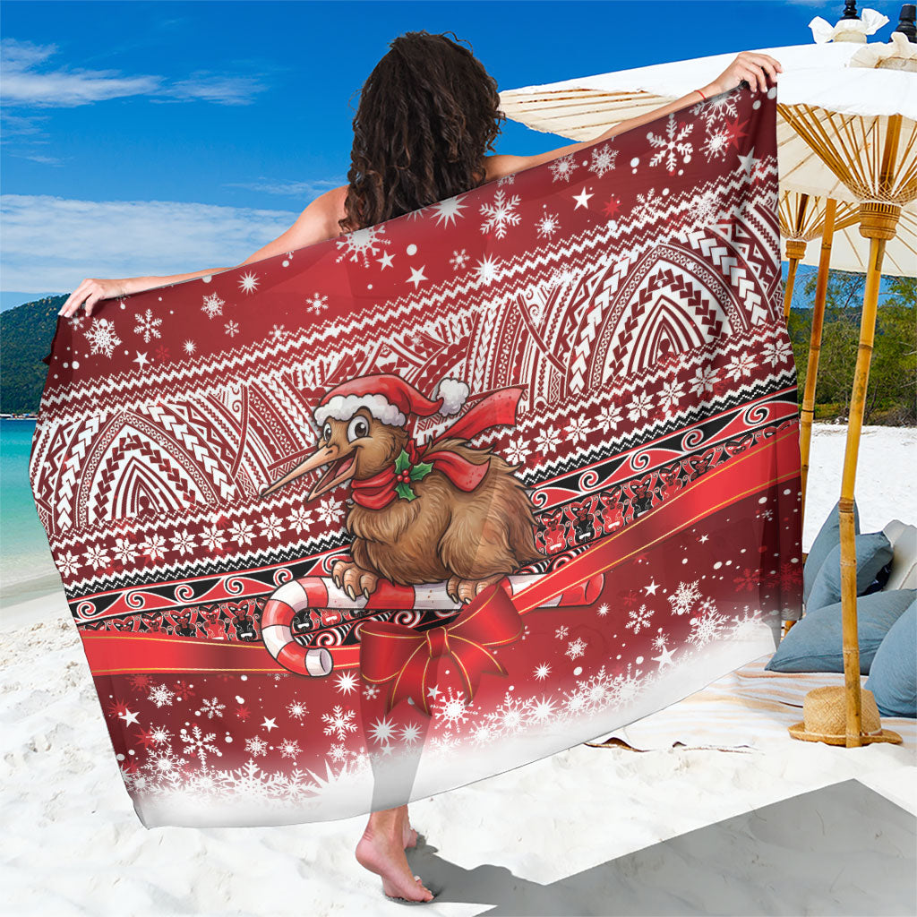 New Zealand Kiwi Bird Christmas Sarong Maori Inspired Knitted Patterns LT9 One Size 44 x 66 inches Red - Polynesian Pride