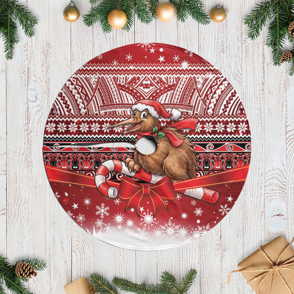 New Zealand Kiwi Bird Christmas Tree Skirt Maori Inspired Knitted Patterns LT9 Casual Red - Polynesian Pride