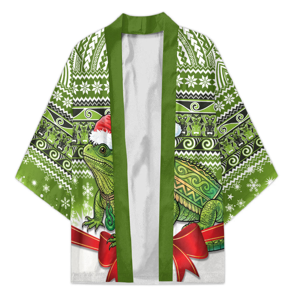 New Zealand Tuatara Christmas Kimono Maori Inspired Knitted Patterns LT9 Unisex Green - Polynesian Pride