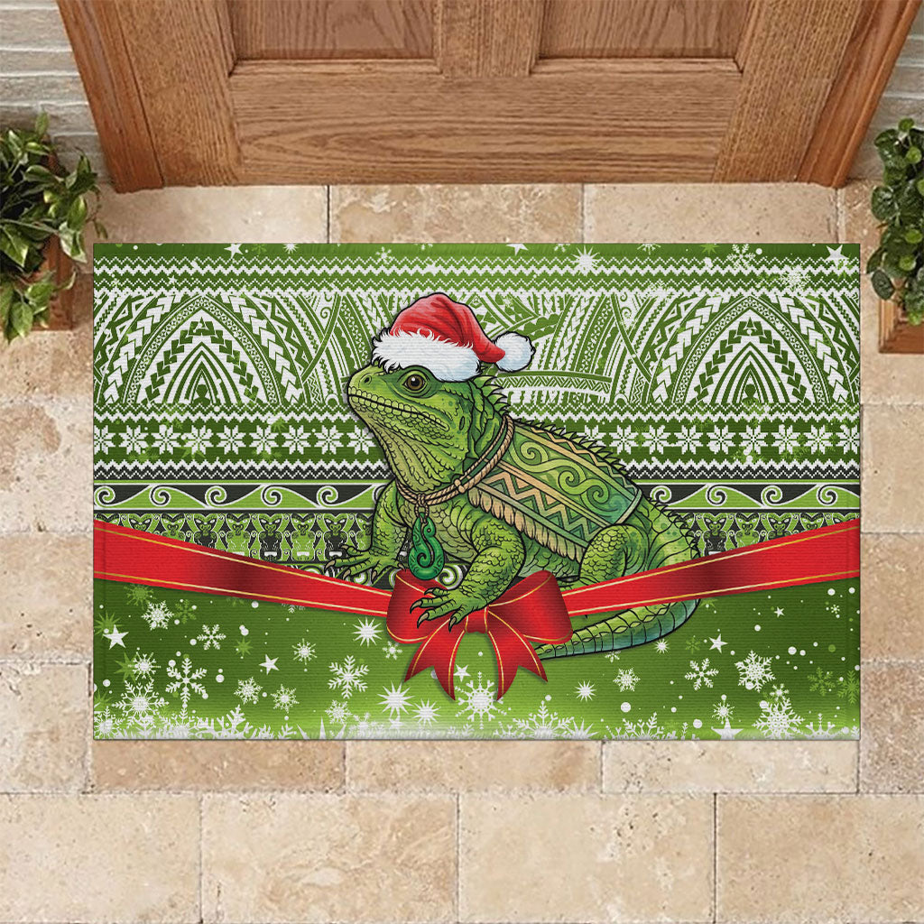 New Zealand Tuatara Christmas Rubber Doormat Maori Inspired Knitted Patterns LT9 Green - Polynesian Pride