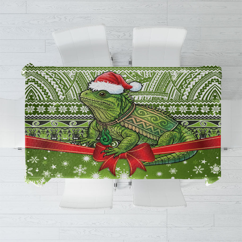 New Zealand Tuatara Christmas Tablecloth Maori Inspired Knitted Patterns LT9 Green - Polynesian Pride