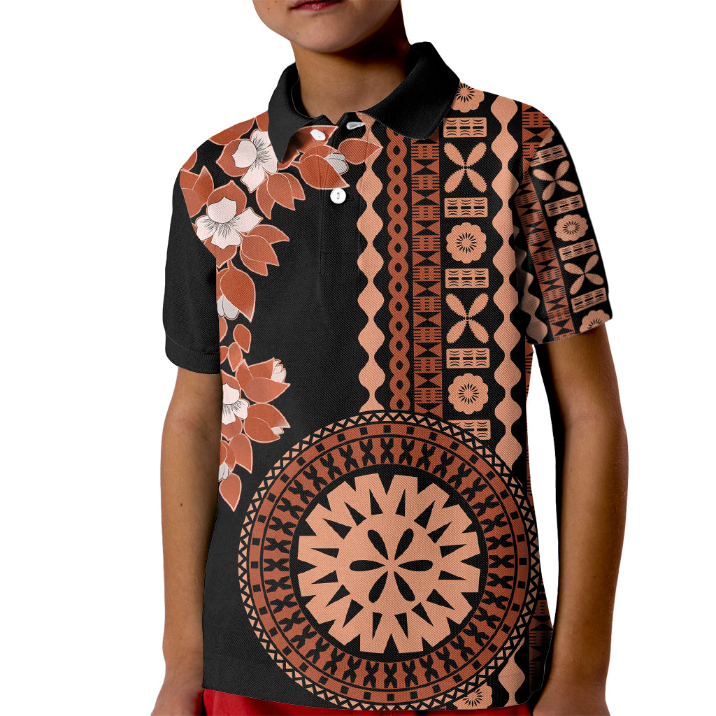 Fiji Tagimoucia Flower With Tapa Tribal Kid Polo Shirt Brown Color LT9 Kid Brown - Polynesian Pride