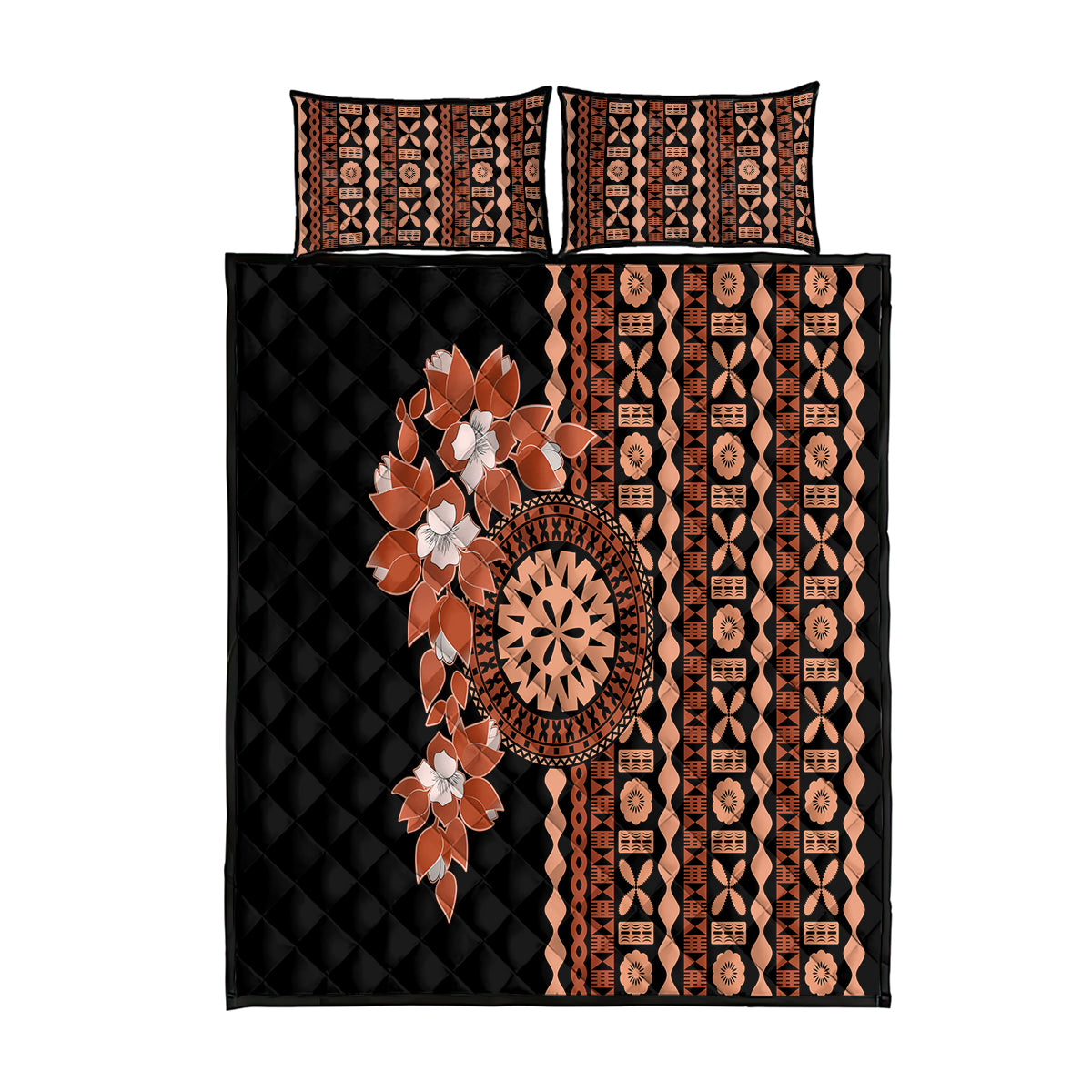 Fiji Tagimoucia Flower With Tapa Tribal Quilt Bed Set Brown Color LT9 Brown - Polynesian Pride
