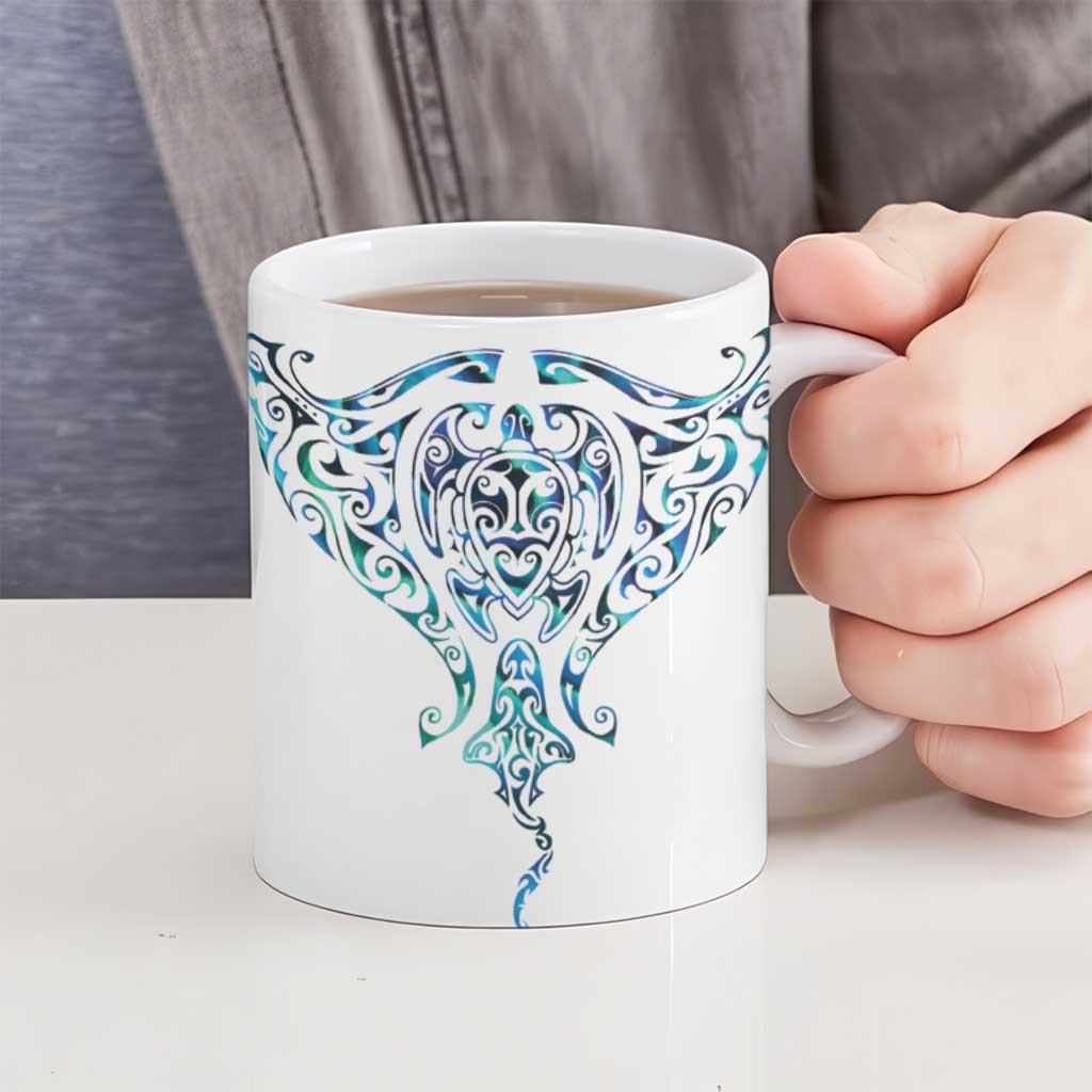 Kahui Whetu Paua shell Kowhaiwhai Taniko Personalised Ceramic Mug Manta Ray Shark-Turtle Maori Tribal Style LT9 - Polynesian Pride