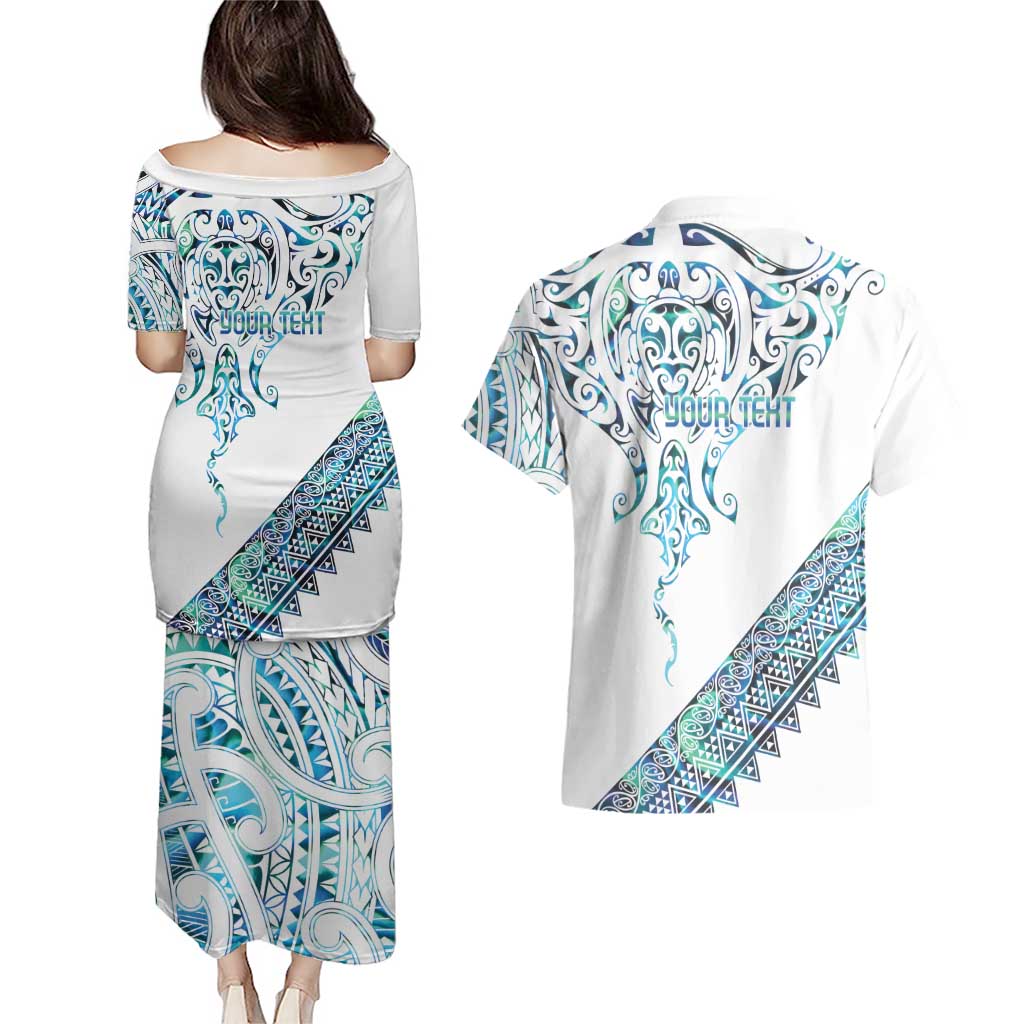 Kahui Whetu Paua shell Kowhaiwhai Taniko Personalised Couples Matching Puletasi and Hawaiian Shirt Manta Ray Shark-Turtle Maori Tribal Style LT9 - Polynesian Pride