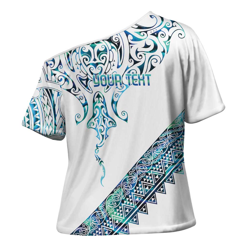 Kahui Whetu Paua shell Kowhaiwhai Taniko Personalised Cross Shoulder Shirt Manta Ray Shark-Turtle Maori Tribal Style