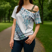 Kahui Whetu Paua shell Kowhaiwhai Taniko Personalised Cross Shoulder Shirt Manta Ray Shark-Turtle Maori Tribal Style