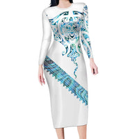 Kahui Whetu Paua shell Kowhaiwhai Taniko Personalised Family Matching Long Sleeve Bodycon Dress and Hawaiian Shirt Manta Ray Shark-Turtle Maori Tribal Style