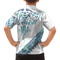 Kahui Whetu Paua shell Kowhaiwhai Taniko Personalised Family Matching Off Shoulder Maxi Dress and Hawaiian Shirt Manta Ray Shark-Turtle Maori Tribal Style