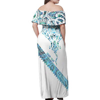 Kahui Whetu Paua shell Kowhaiwhai Taniko Personalised Family Matching Off Shoulder Maxi Dress and Hawaiian Shirt Manta Ray Shark-Turtle Maori Tribal Style