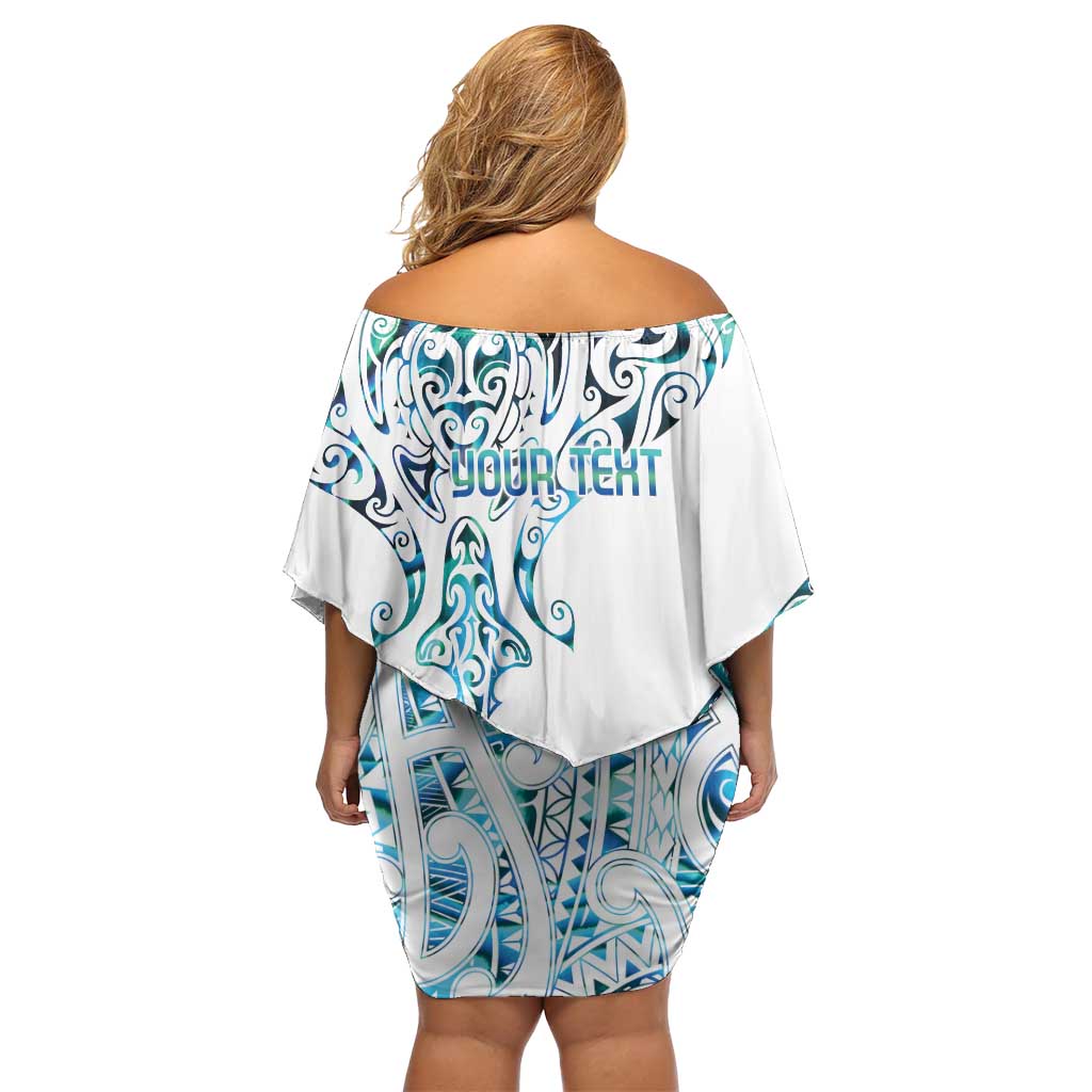 Kahui Whetu Paua shell Kowhaiwhai Taniko Personalised Family Matching Off Shoulder Short Dress and Hawaiian Shirt Manta Ray Shark-Turtle Maori Tribal Style