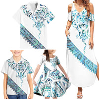 Kahui Whetu Paua shell Kowhaiwhai Taniko Personalised Family Matching Summer Maxi Dress and Hawaiian Shirt Manta Ray Shark-Turtle Maori Tribal Style