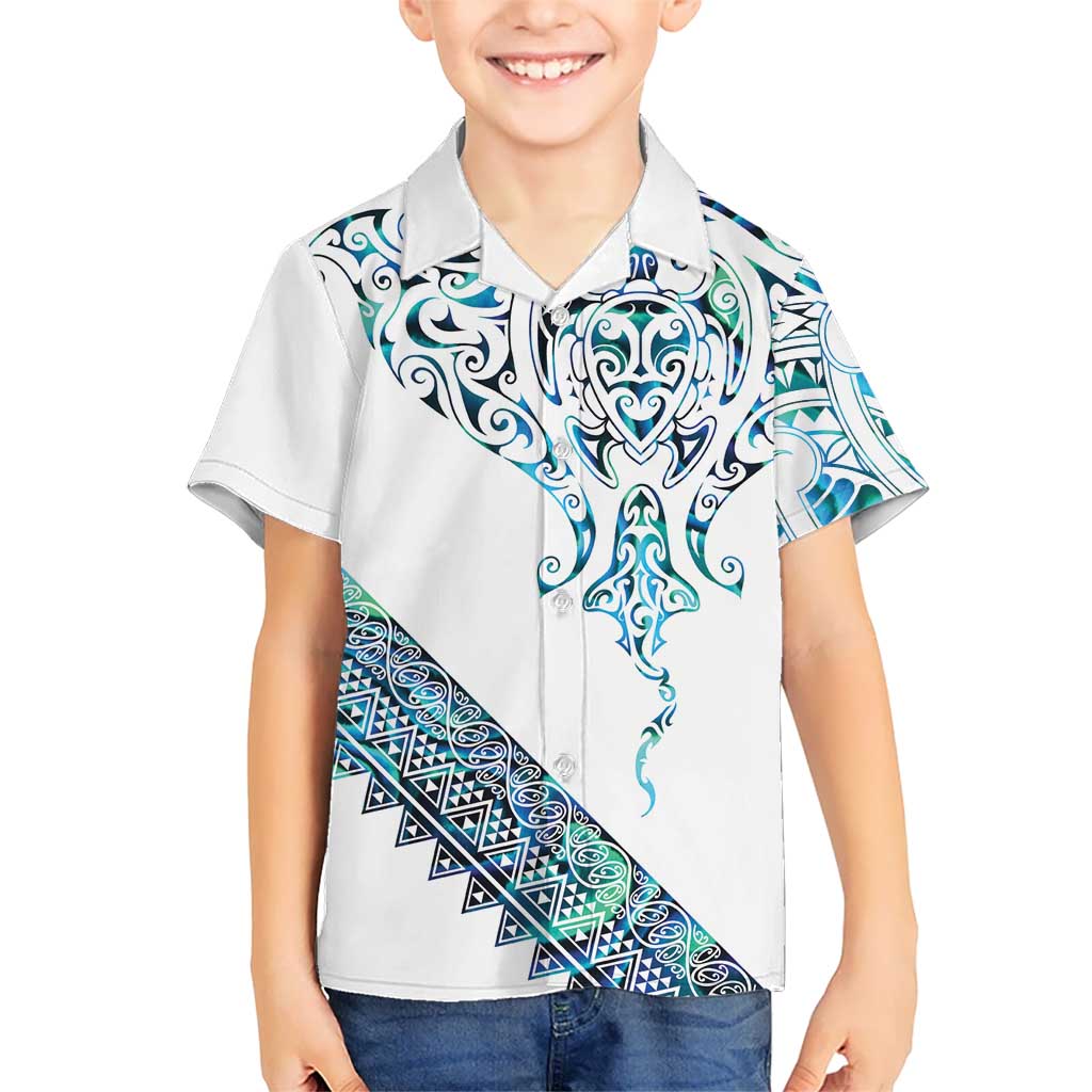 Kahui Whetu Paua shell Kowhaiwhai Taniko Personalised Kid Hawaiian Shirt Manta Ray Shark-Turtle Maori Tribal Style