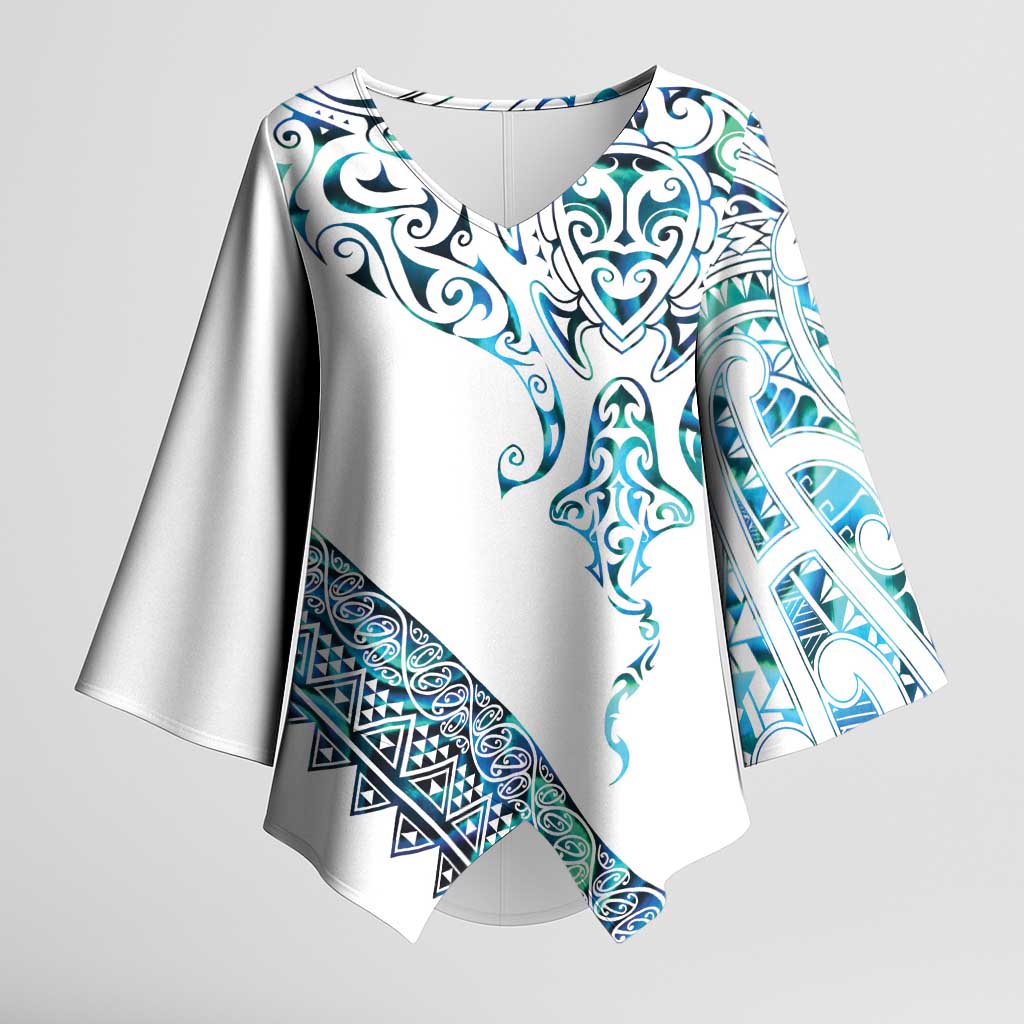 Kahui Whetu Paua shell Kowhaiwhai Taniko Personalised Kimono Sleeve Blouse Manta Ray Shark-Turtle Maori Tribal Style