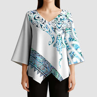 Kahui Whetu Paua shell Kowhaiwhai Taniko Personalised Kimono Sleeve Blouse Manta Ray Shark-Turtle Maori Tribal Style