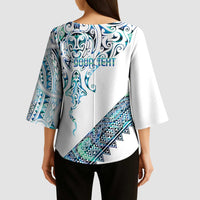 Kahui Whetu Paua shell Kowhaiwhai Taniko Personalised Kimono Sleeve Blouse Manta Ray Shark-Turtle Maori Tribal Style