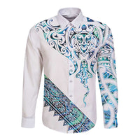 Kahui Whetu Paua shell Kowhaiwhai Taniko Personalised Long Sleeve Button Shirt Manta Ray Shark-Turtle Maori Tribal Style