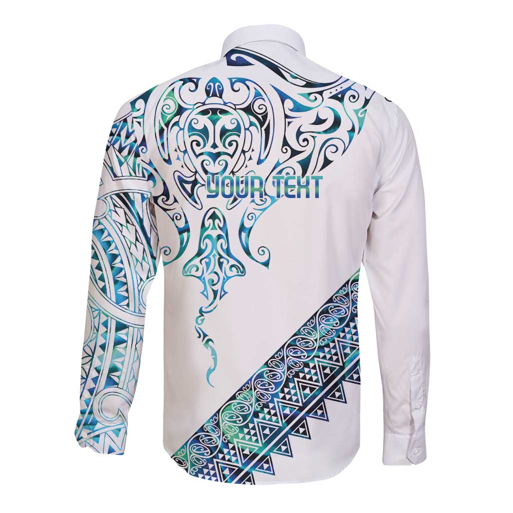 Kahui Whetu Paua shell Kowhaiwhai Taniko Personalised Long Sleeve Button Shirt Manta Ray Shark-Turtle Maori Tribal Style