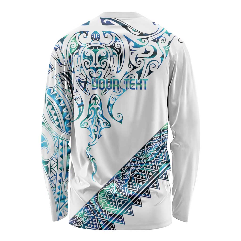Kahui Whetu Paua shell Kowhaiwhai Taniko Personalised Long Sleeve Shirt Manta Ray Shark-Turtle Maori Tribal Style