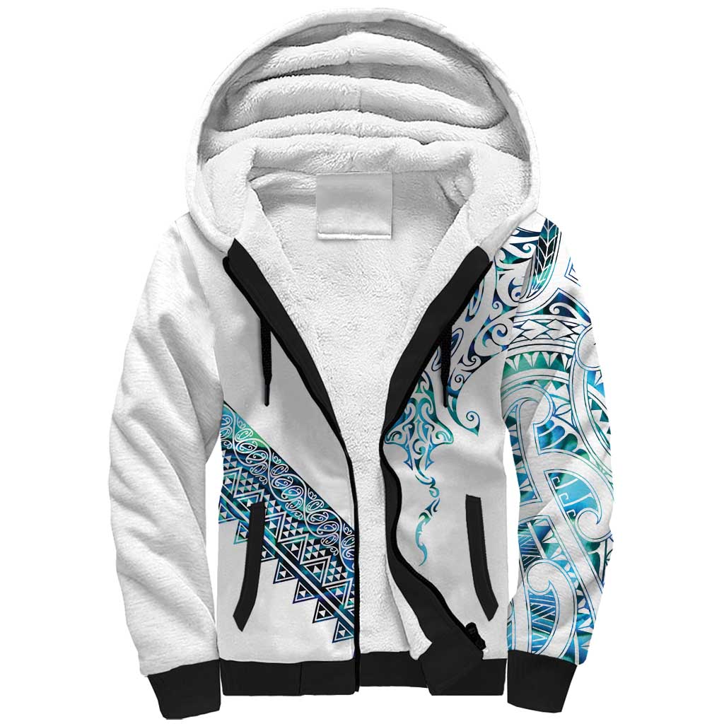 Kahui Whetu Paua shell Kowhaiwhai Taniko Personalised Sherpa Hoodie Manta Ray Shark-Turtle Maori Tribal Style